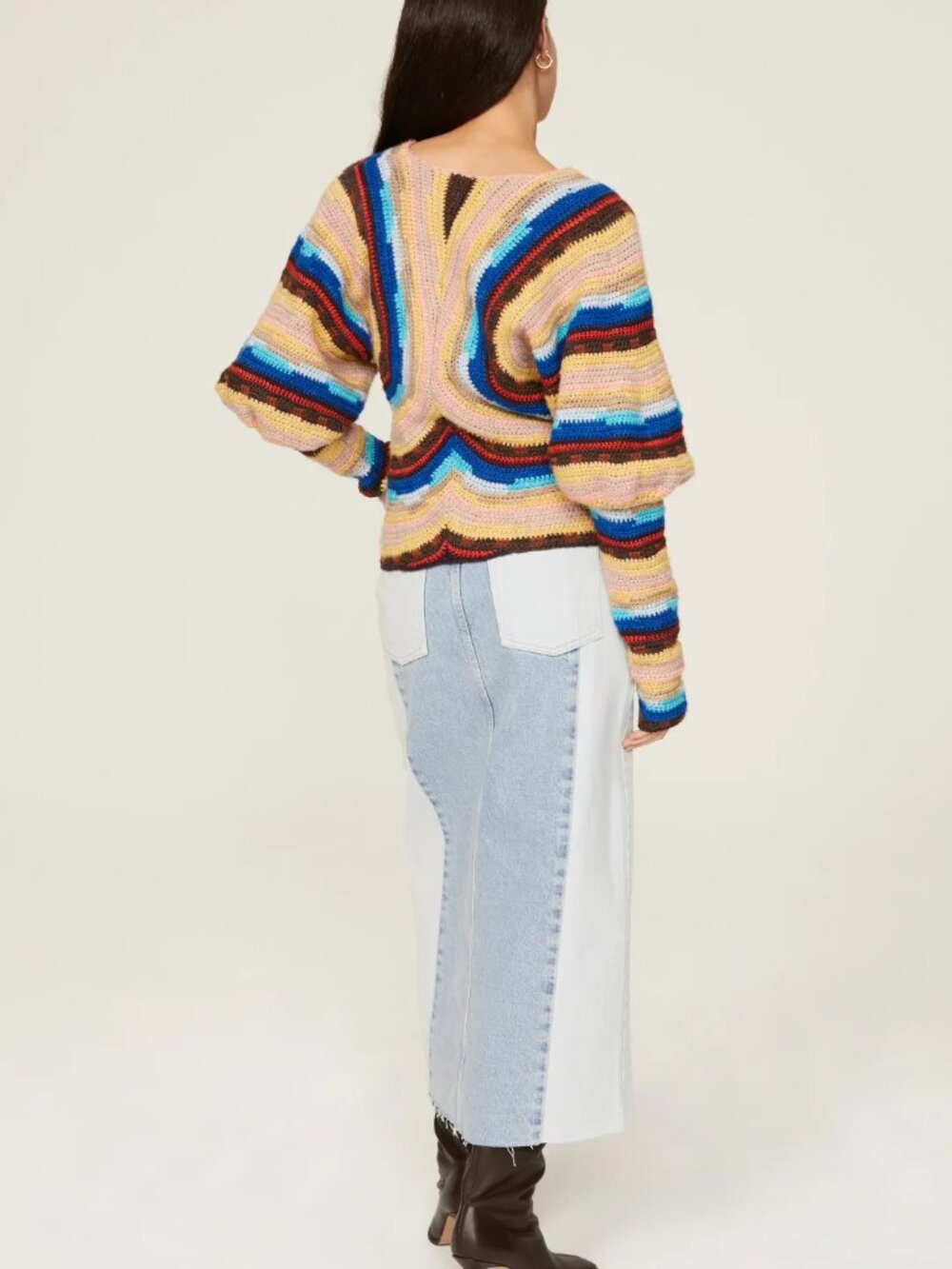 Sea New York Multicolor Stripe Crochet V-Neck Sweater with Cutout - Picture 4 of 12